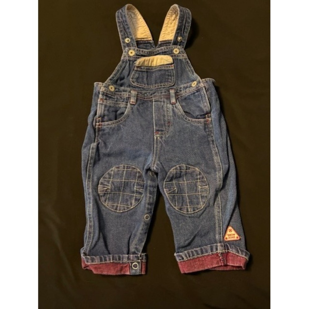 Faded Glory denim overalls, cuffed hem, cute knee patches, size 6-9 months